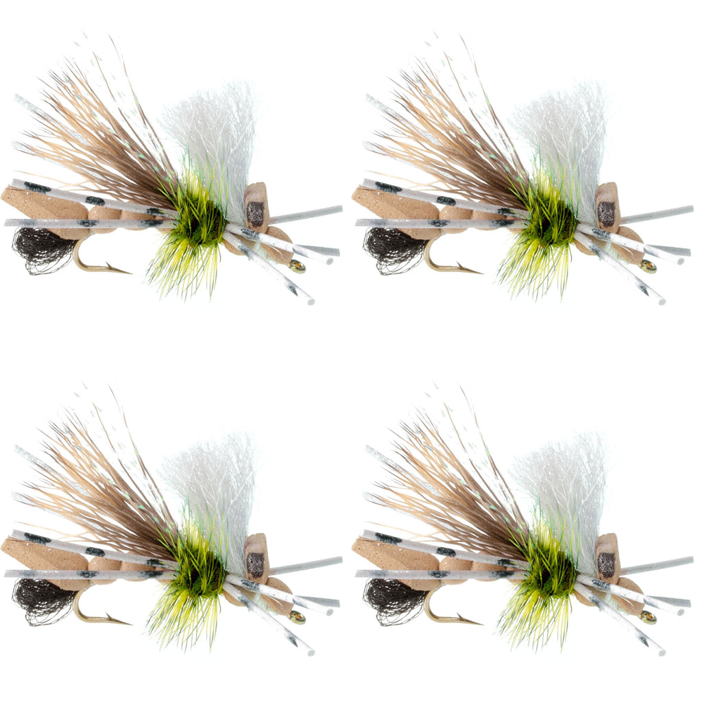 Water Trout Foam Grasshopper Fly - 4 Flies Hook Size 10