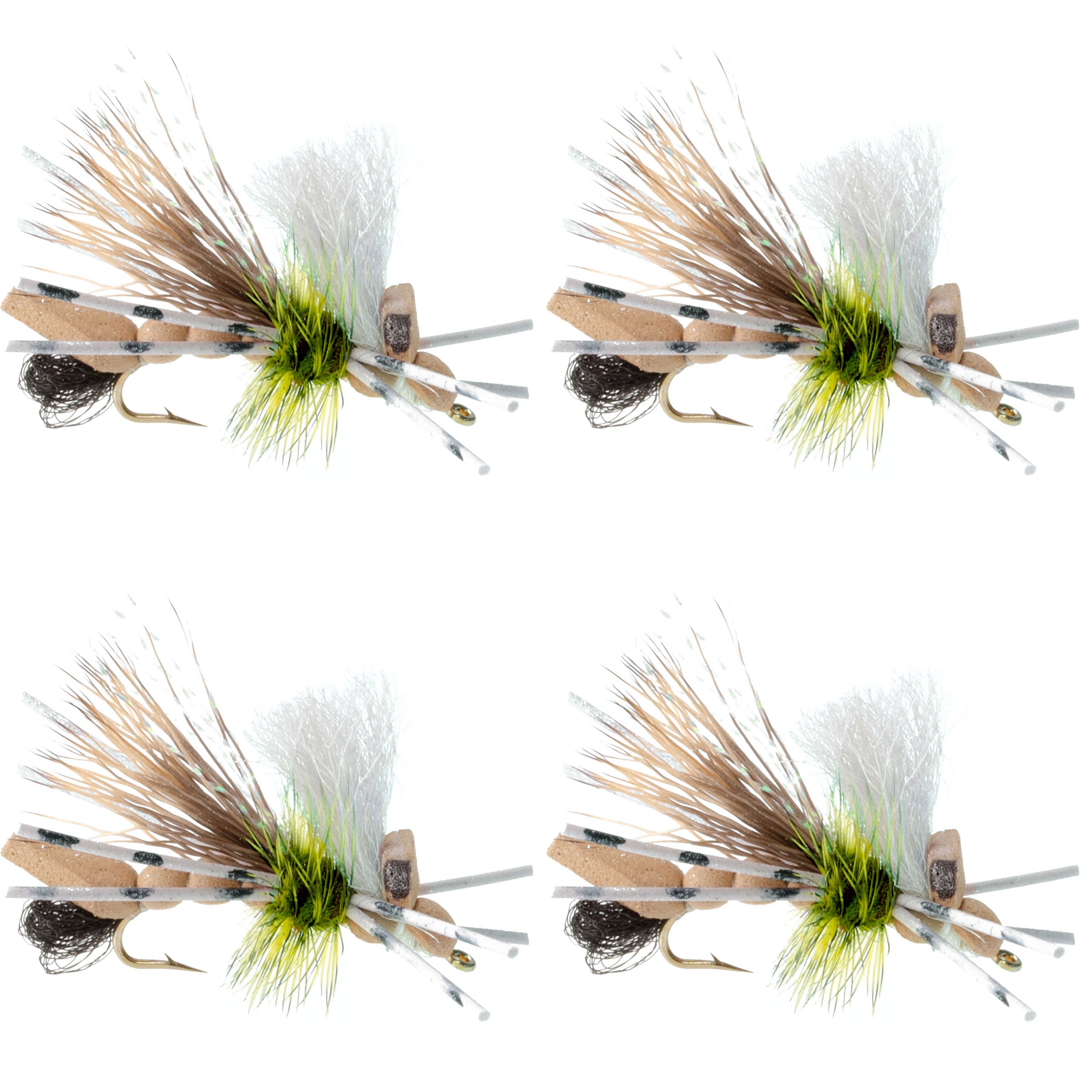 Water Trout Foam Grasshopper Fly - 4 Flies Hook Size 10