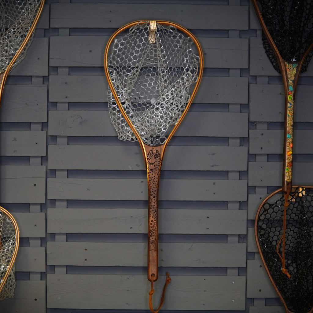 Little Dipper 12"x8" - Brook Trout Engraved - Natural Fly Fishing Traditional Landing Net - Handcrafted & Made in USA