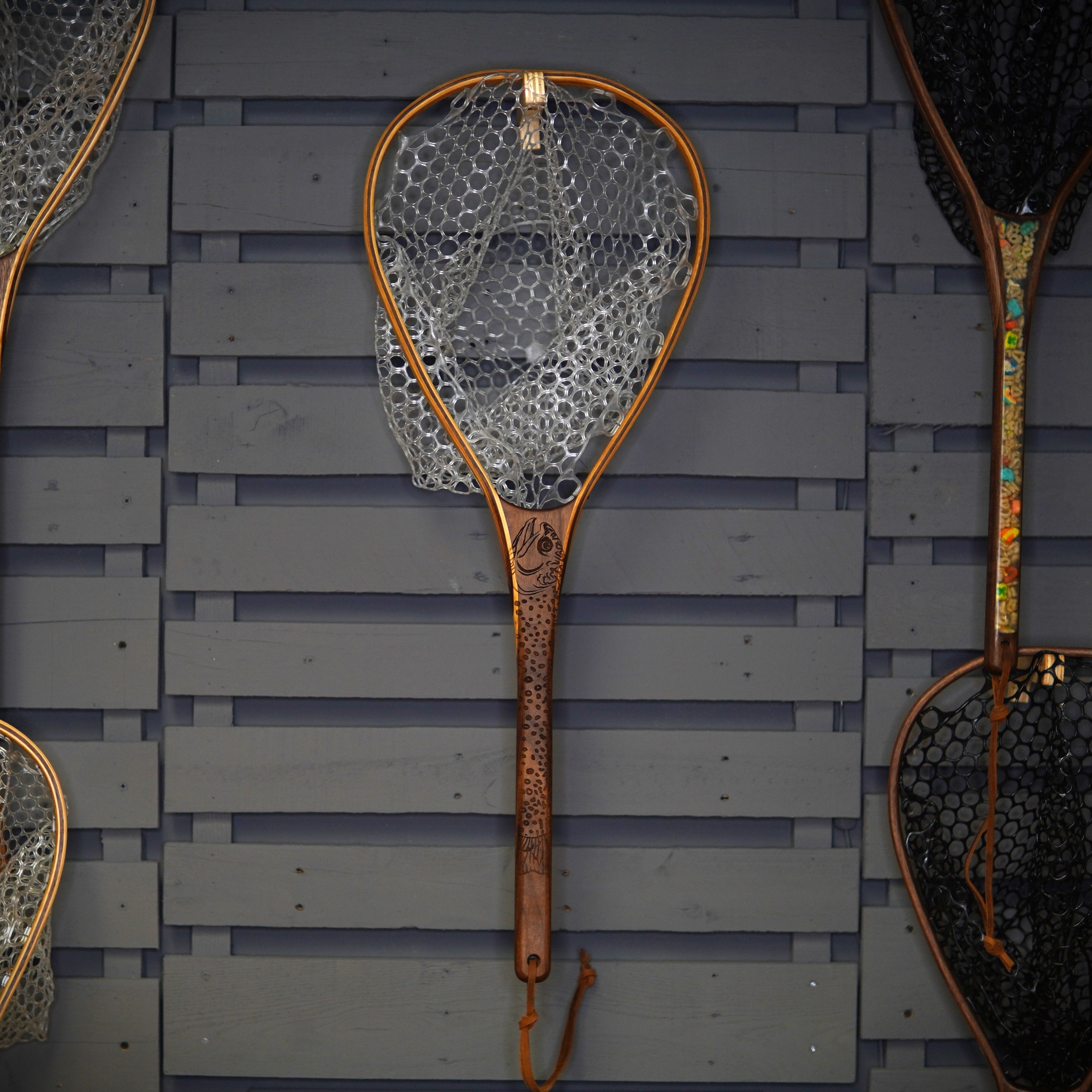 XL 18"x14" - Brook Trout Engraved - Natural Fly Fishing Traditional Landing Net - Handcrafted & Made in USA