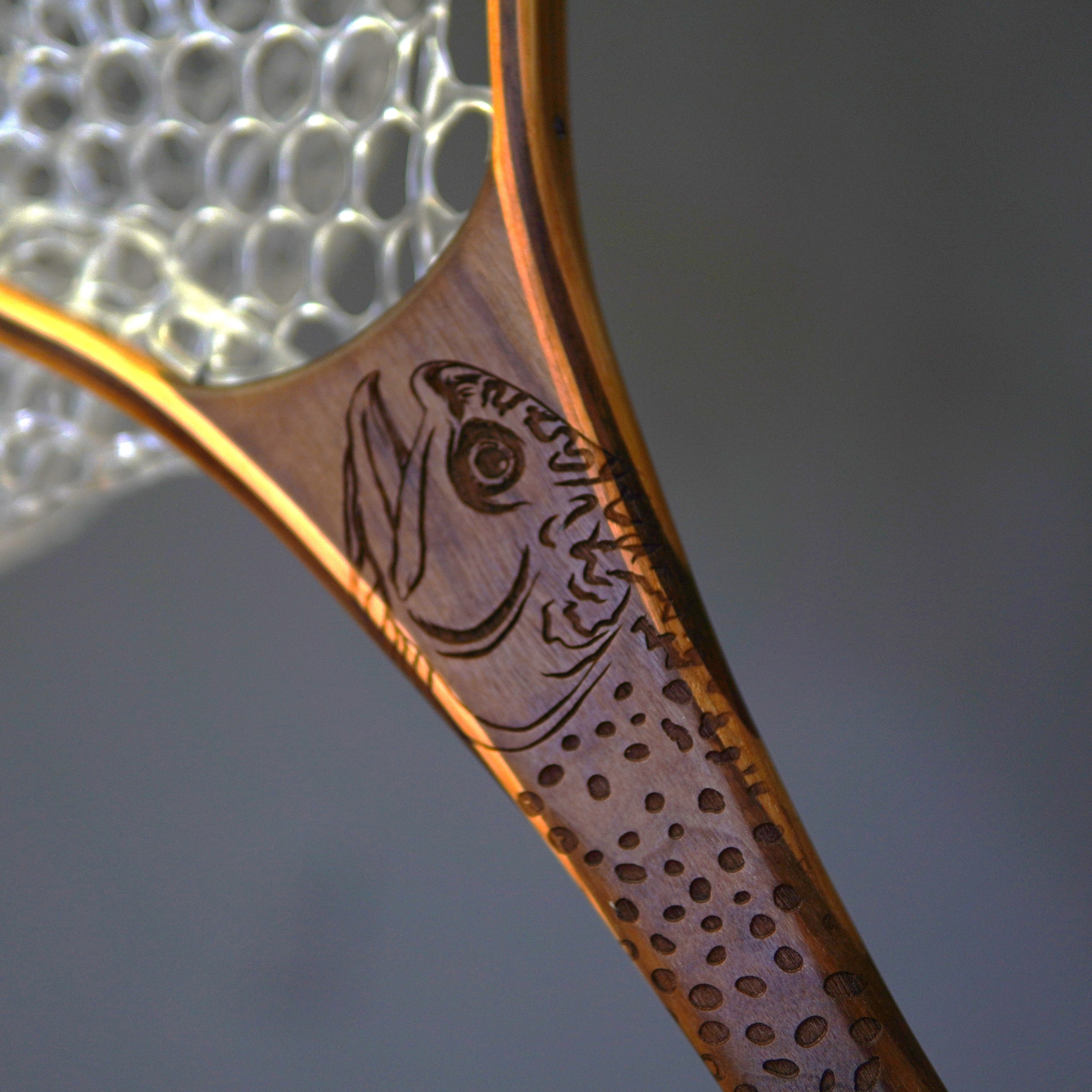 XL 18"x14" - Brook Trout Engraved - Natural Fly Fishing Traditional Landing Net - Handcrafted & Made in USA