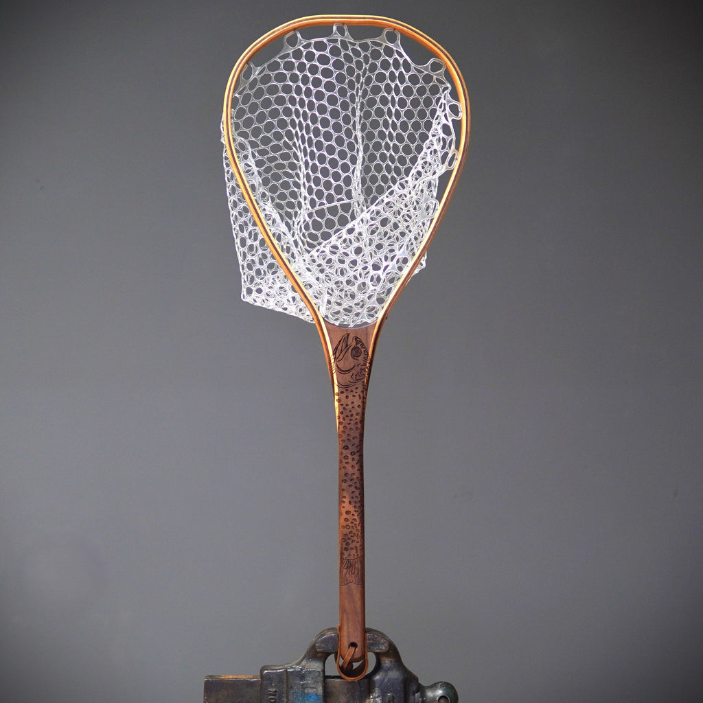 XL 18"x14" - Brook Trout Engraved - Natural Fly Fishing Traditional Landing Net - Handcrafted & Made in USA