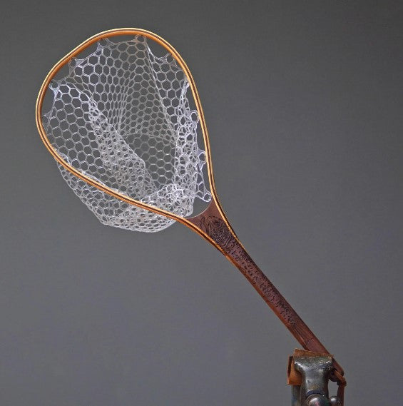 XL 18"x14" - Brown Trout Engraved - Natural Fly Fishing Traditional Landing Net - Handcrafted & Made in USA