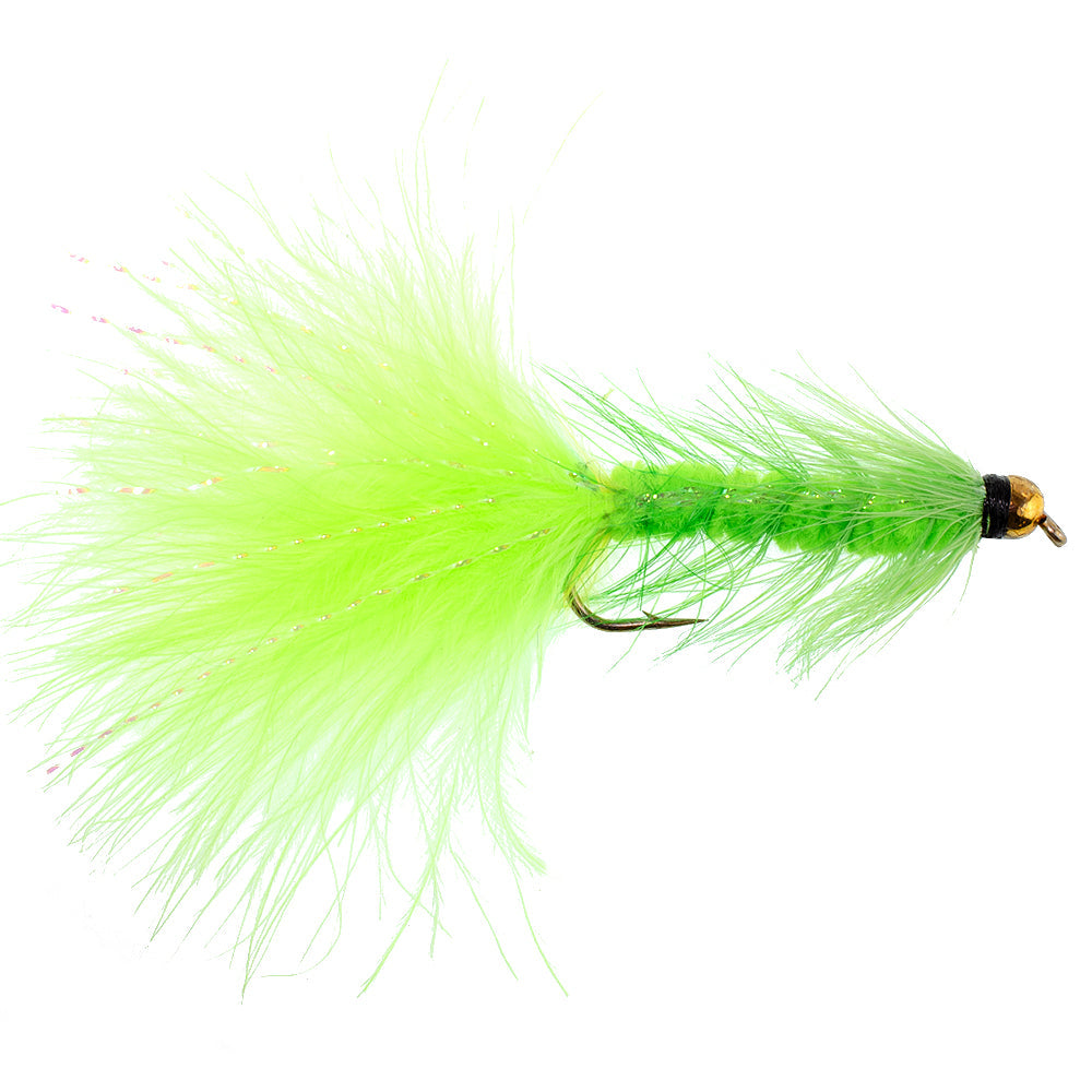 Chartreuse Bead Head Crystal Woolly Bugger Classic Streamer Fly - 12  Flies - Hook Size 4