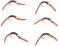 Barbless Tungsten San Juan Bead Head Power Worm Brown 6 Flies Size 14