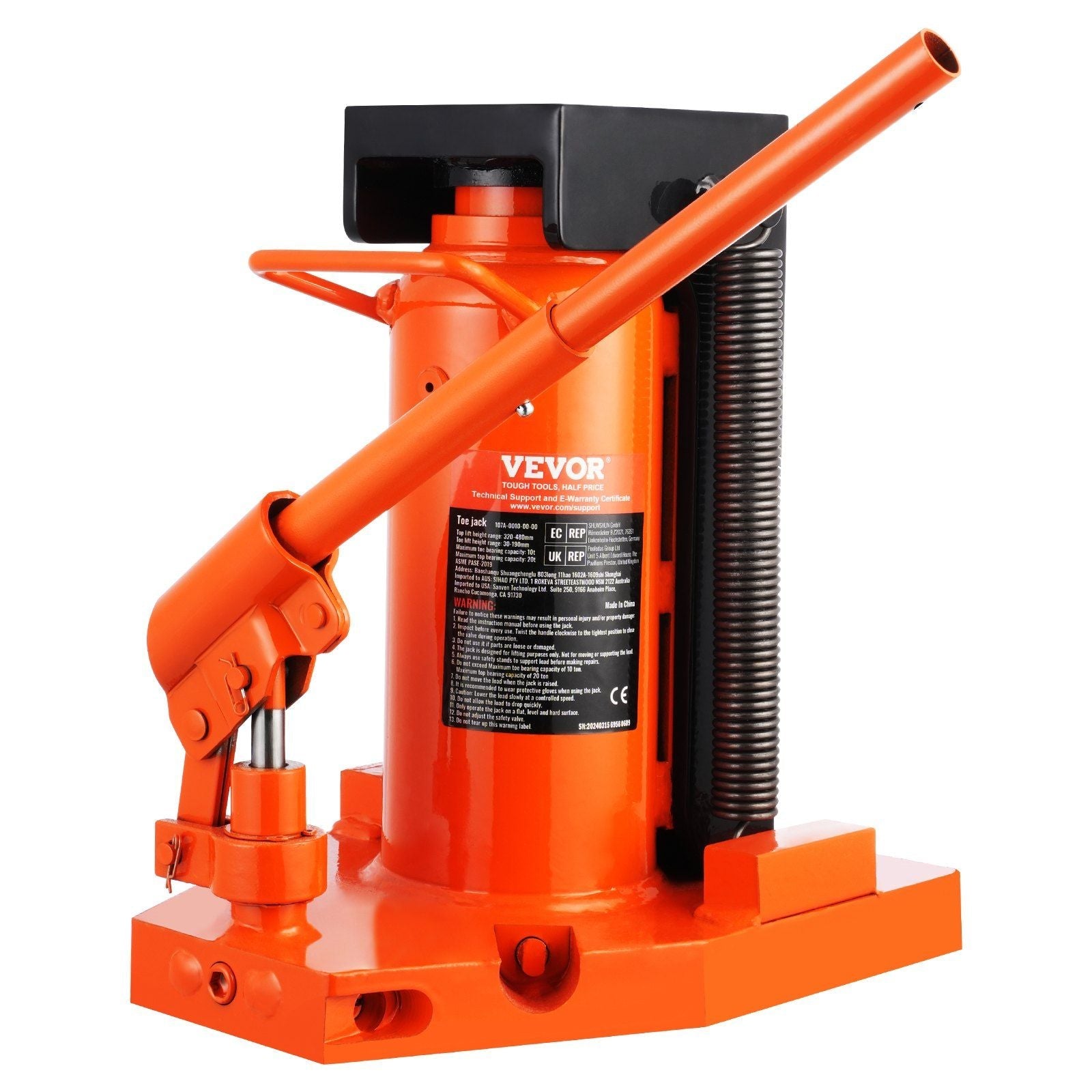 Hydraulic Toe Jack, 5 Ton On Toe Toe Jack Lift, 10 Ton On Top Lift Capacity Machine Jack, 0.8-6.8 in Toe Height, 11.3-17.3 in Top Height, Air Hydraulic Claw Jack for Machinery, Industry