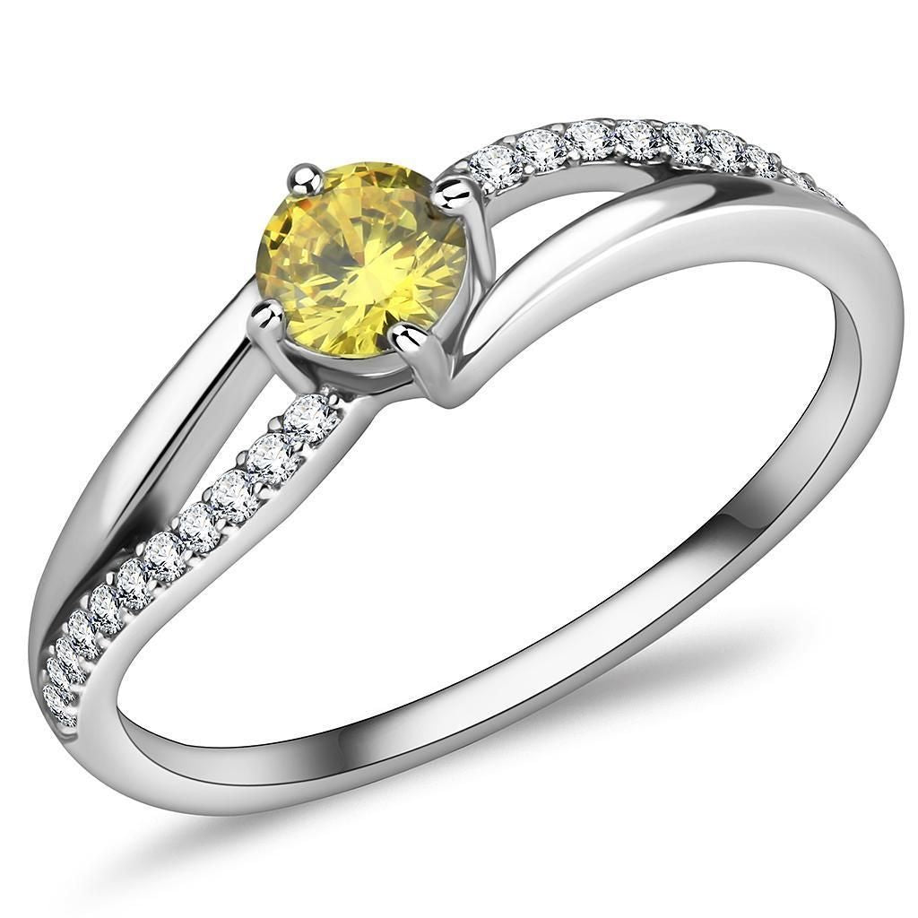DA118 - High polished (no plating) Stainless Steel Ring with AAA Grade CZ in Topaz