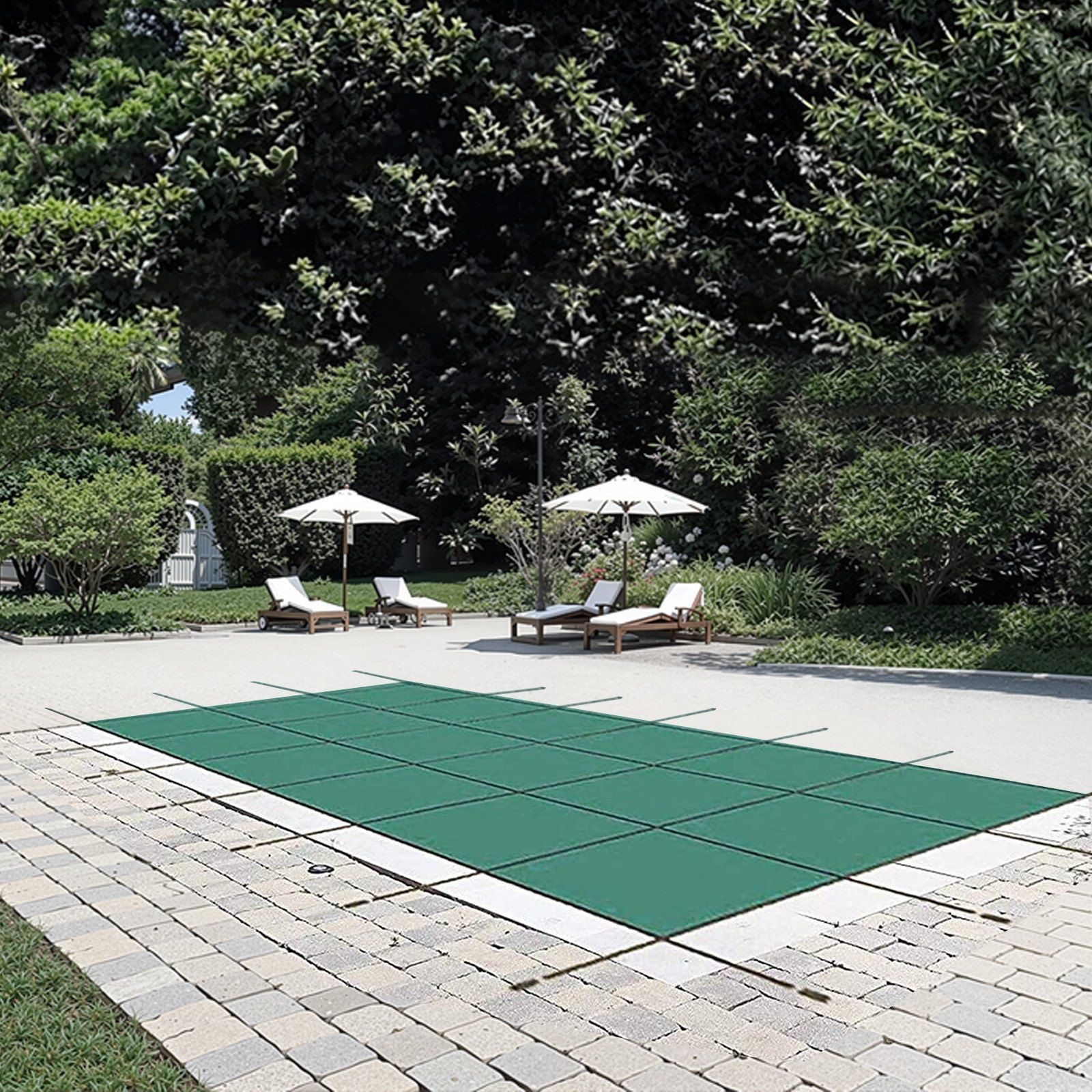 Inground Pool Safety Cover, 14 ft x 26 ft Rectangular Winter Pool Cover, Triple Stitched, High Strength Mesh PP Material with Good Rain Permeability, Installation Hardware Included, Green
