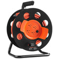 Extension Cord Reel, 100FT, with 4 Outlets and Dust Cover, Heavy Duty 14AWG SJTOW Power Cord, Manual Cord Reel with Portable Handle Circuit Breaker, for Toolshed Garage, Tested to UL Standards
