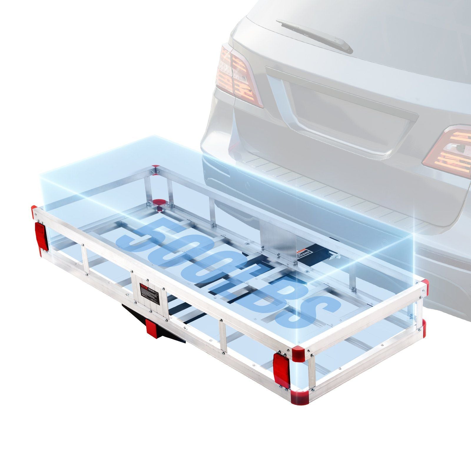 49.4 x 22.4 x 7.1 in Hitch Cargo Carrier, 500lbs Loading Capacity Trailer Hitch Mounted Cargo Basket, Rust-proof Aluminum Luggage Carrier Rack Fits 2" Hitch Receiver for SUV Truck Pickup Camping