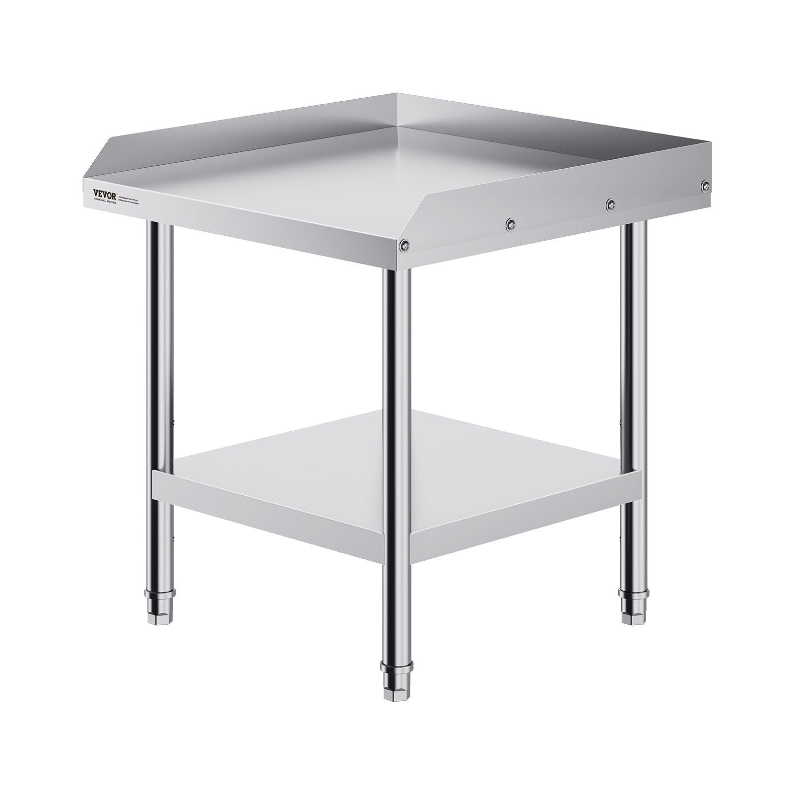 Stainless Steel Work Table, 24 x 24 x 26 Inch Commercial Food Prep Worktable, 3-Sided Backsplash Heavy Duty Prep Worktable, Metal Work Table with Adjustable Height for Restaurant Home Hotel