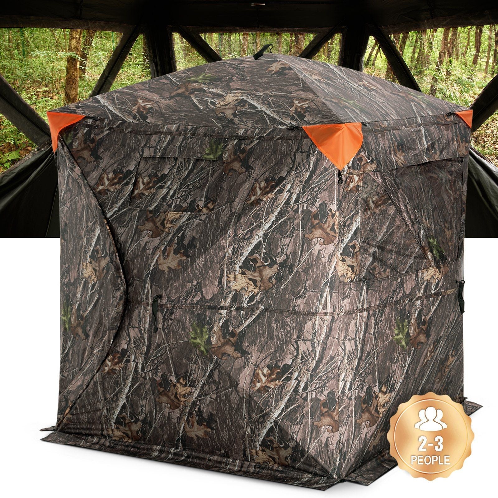 Hunting Blind, 270° See Through Ground Blind, 2-3 Person Pop Up Deer Blind for Hunting with Carrying Bag, Portable Resilient Hunting Tent, 3 Horizontal Windows for Turkey and Deer Hunting