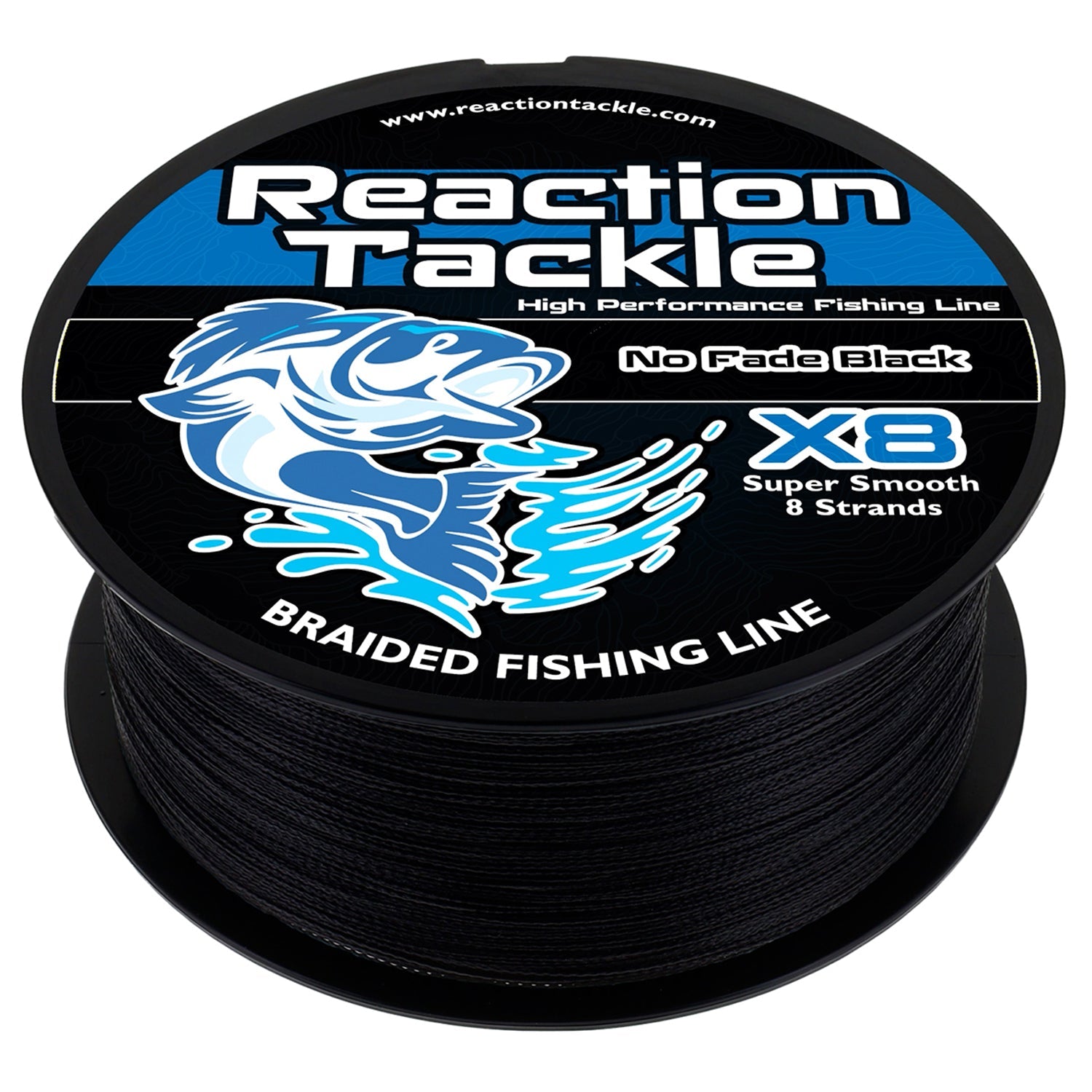 Reaction Tackle X8 Braided Fishing Line - NO FADE Black 8 Strand
