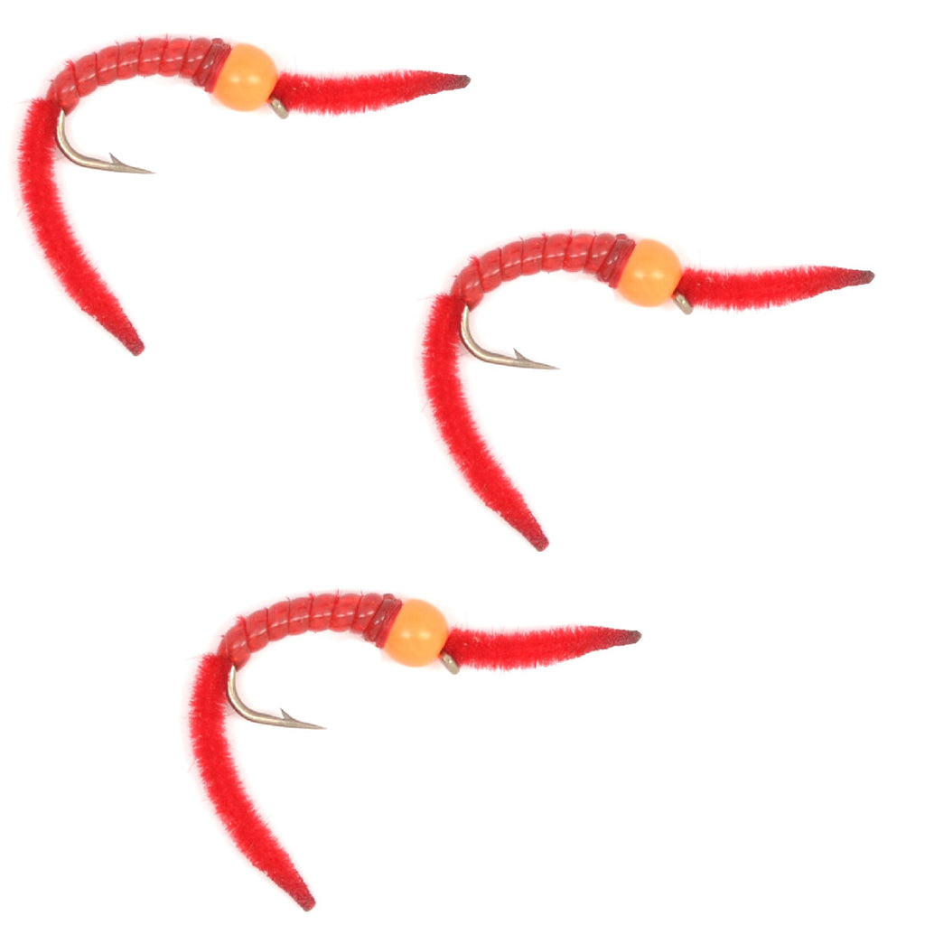 3 Pack Orange Bead San Juan Power Worm Wet Flies Hook Size 10