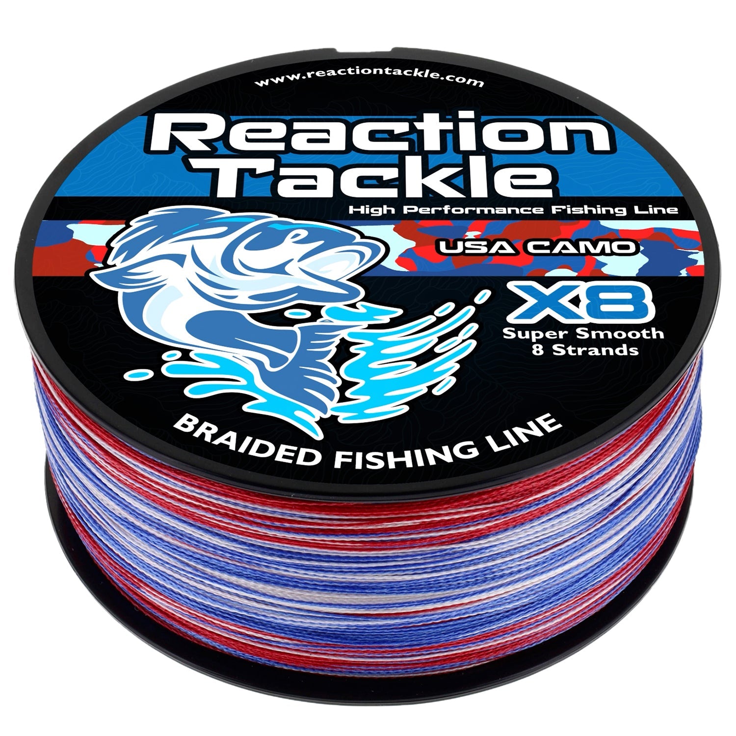 Reaction Tackle X8 Braided Fishing Line - USA Camo 8 Strand