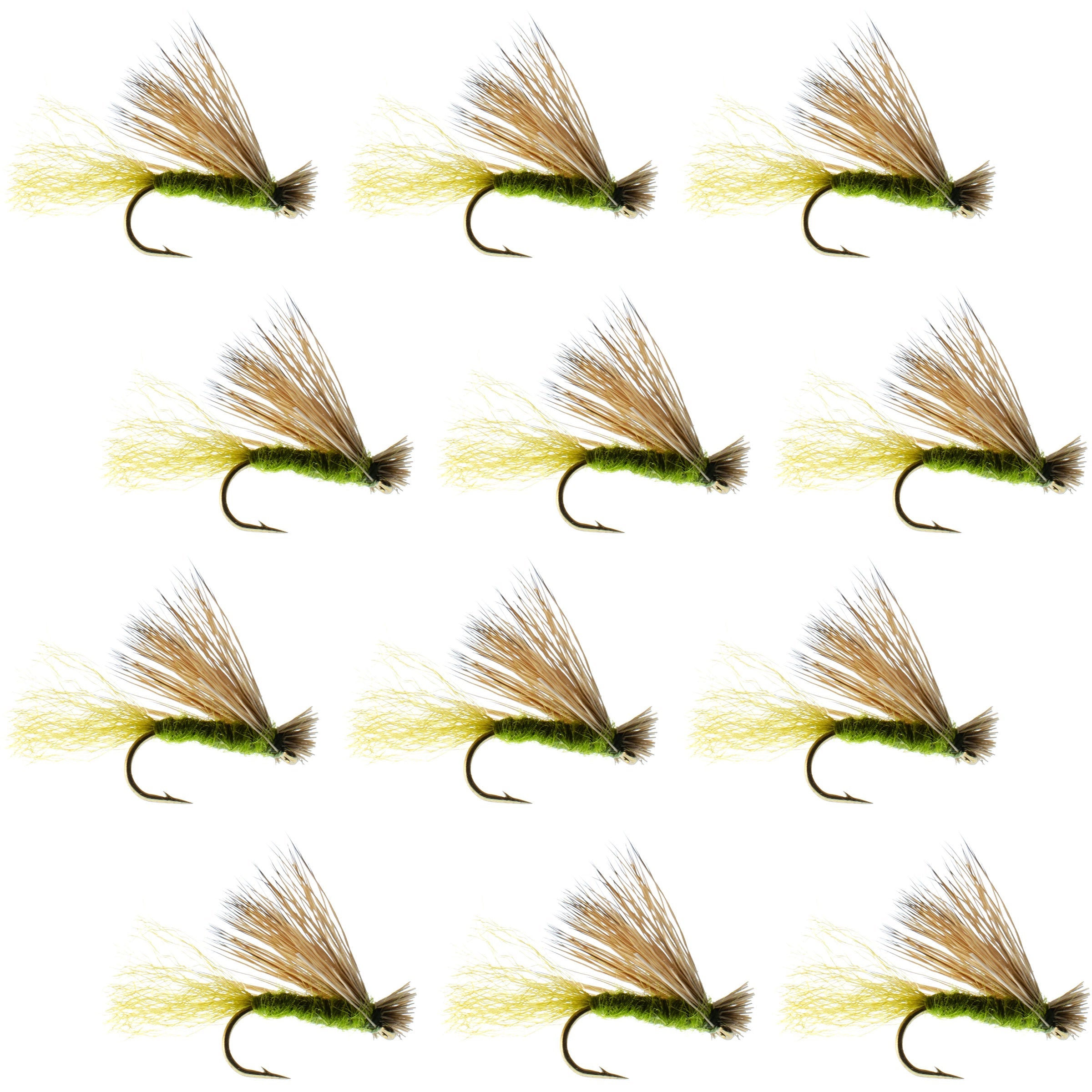 Barbless Olive X Caddis Emerging Caddis Adult Fly - 12 Flies Size 16