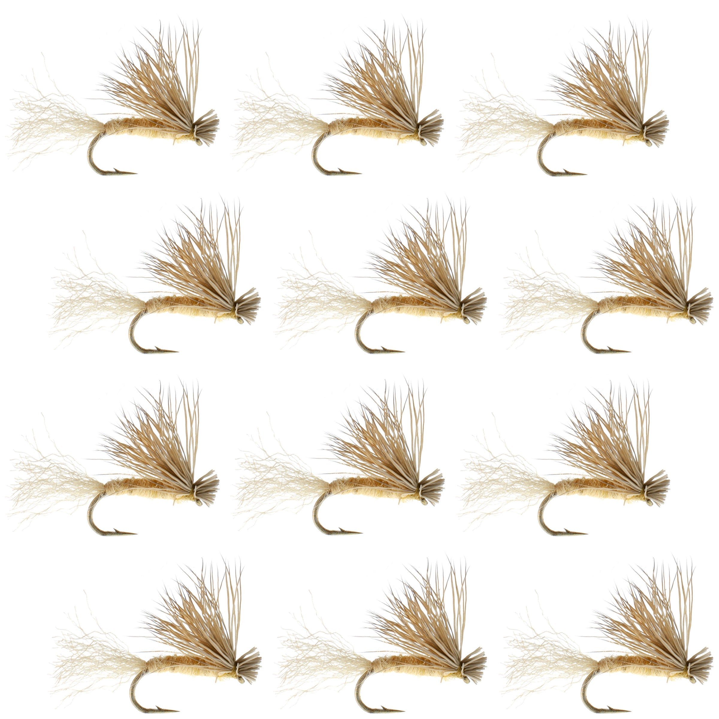 Barbless Tan X Caddis Emerging Caddis Adult Fly - 12 Flies Size 16