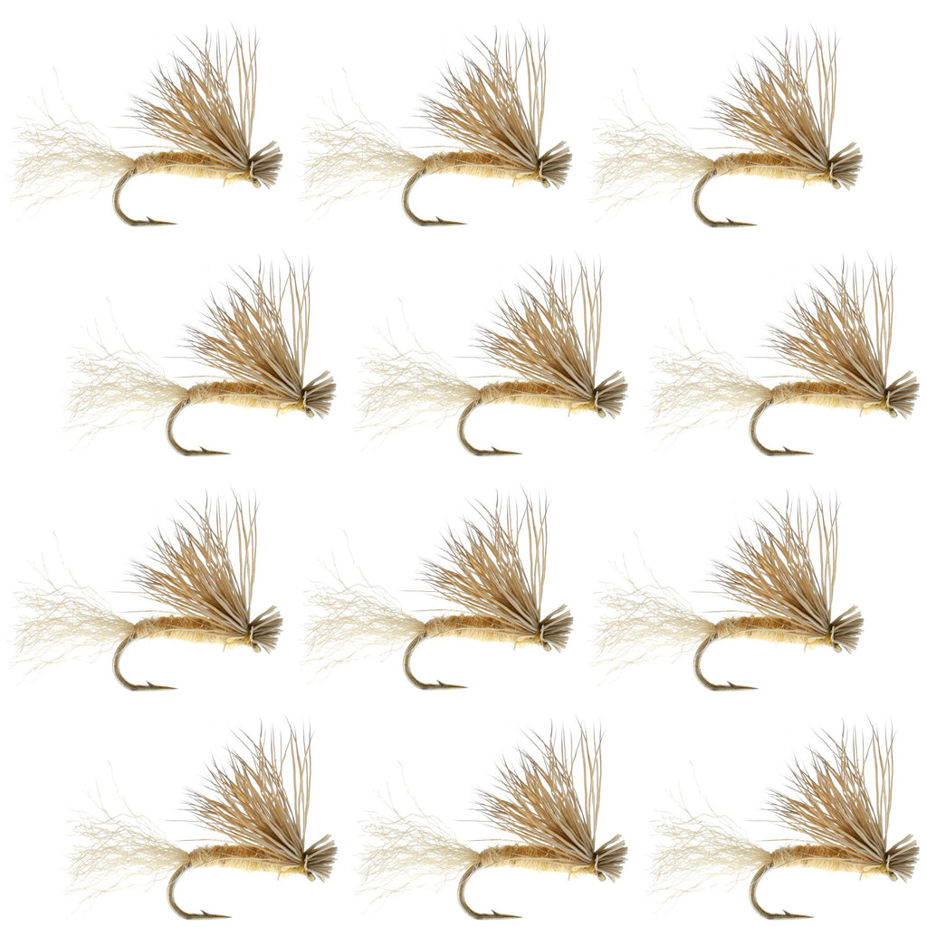 Barbless Tan X Caddis Emerging Caddis Adult Fly - 12 Flies Size 14